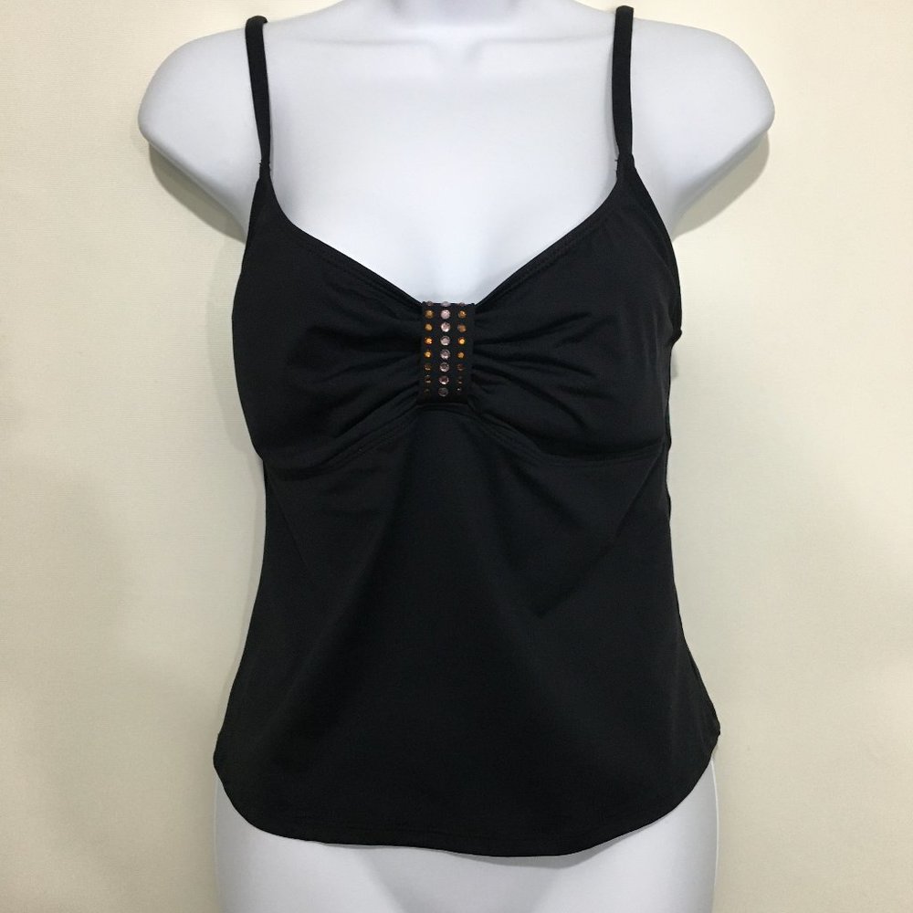 Anne Cole 12 Black Crystals Tankini Top Built-in Soft Cup Bra